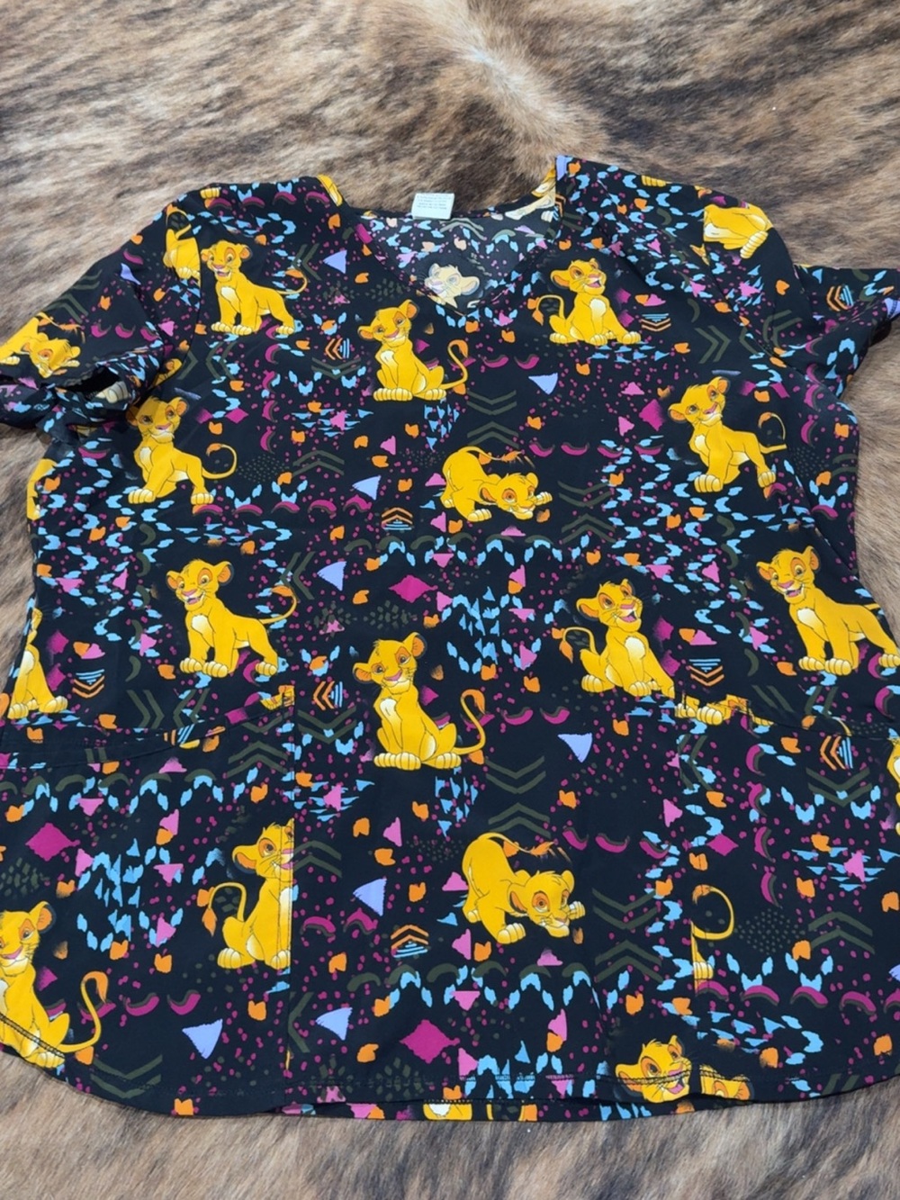 Disney Black Scrub Top with Yellow Simba Print